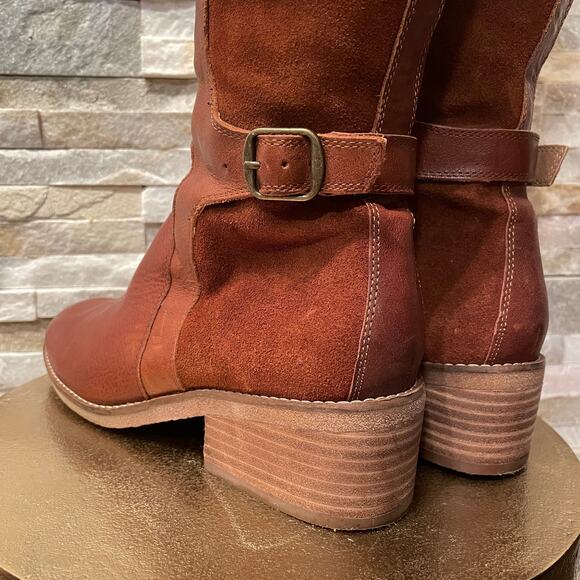 Lucky Brand LK-Timinii Tall Leather Boots 7 | Suede Panel, Equestrian-Inspired - Picture 6 of 8